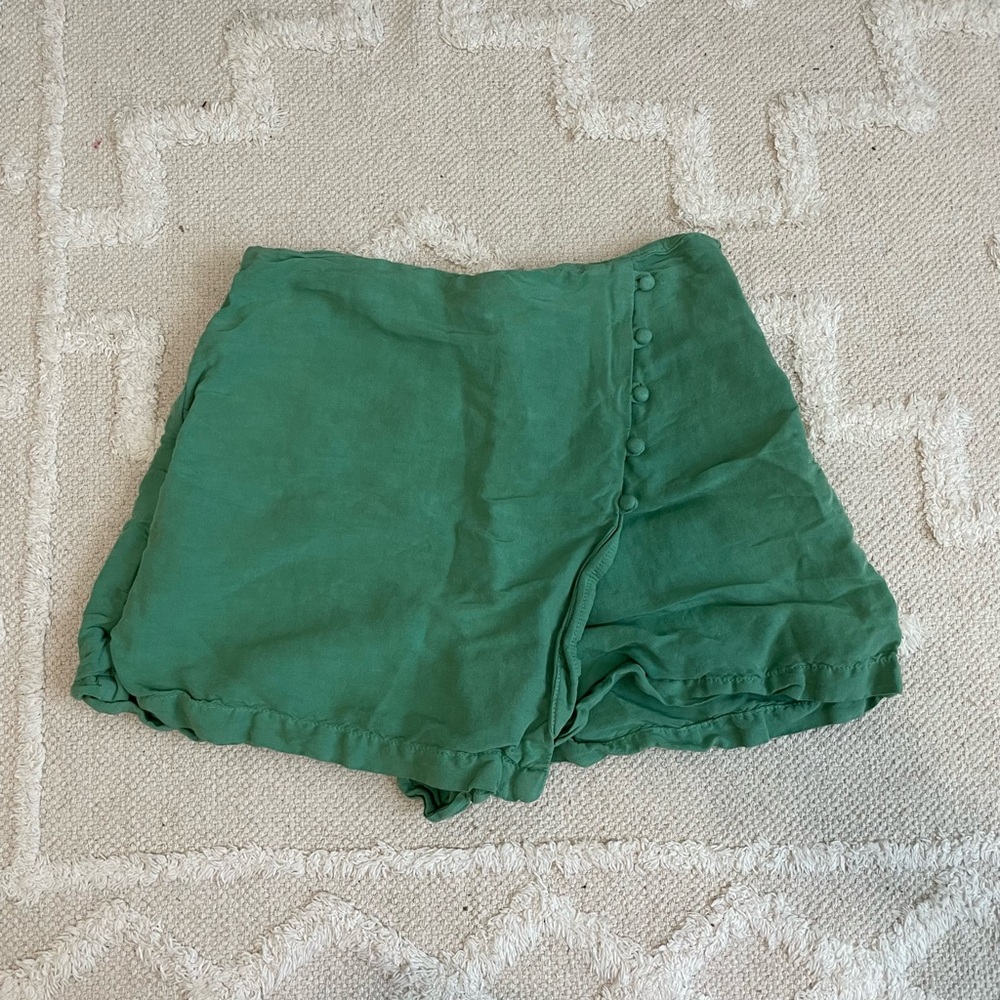 zara green linen skort
